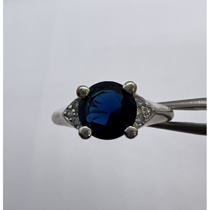 925 Sterling Silver Sapphire & Goshenite Ring Size 7
