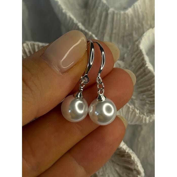 925 Sterling Silver Pearl Earrings Length 1.20 inch