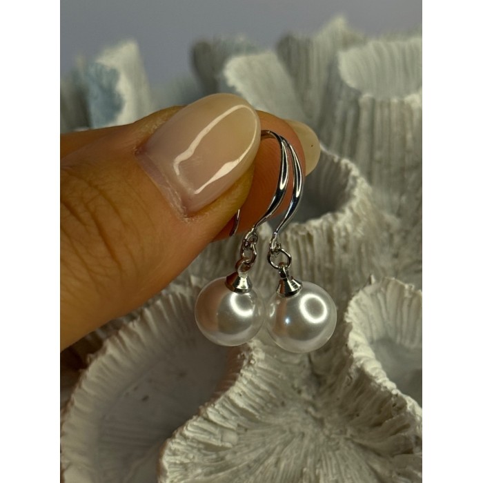 925 Sterling Silver Pearl Earrings Length 1.20 inch