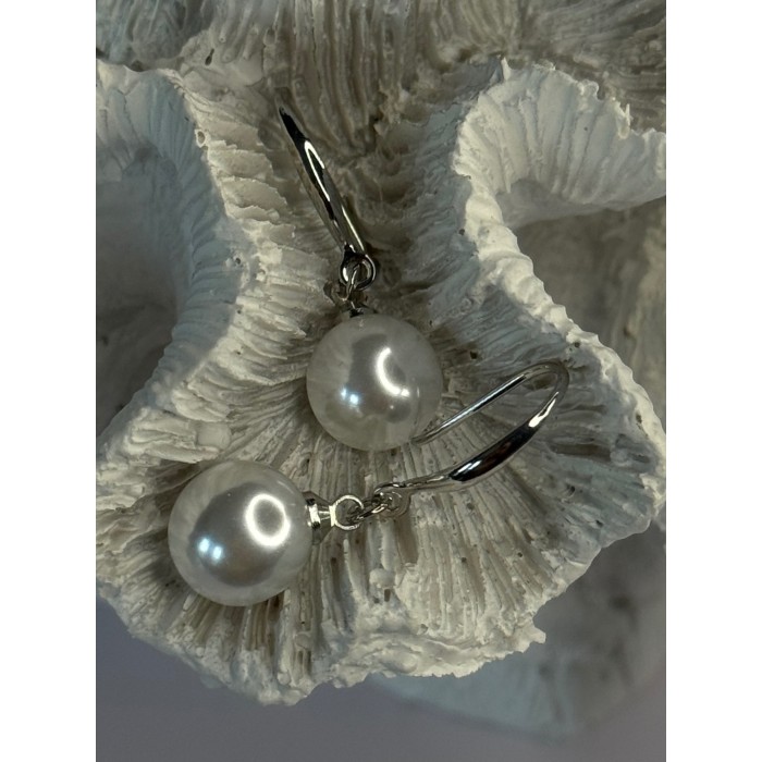 925 Sterling Silver Pearl Earrings Length 1.20 inch