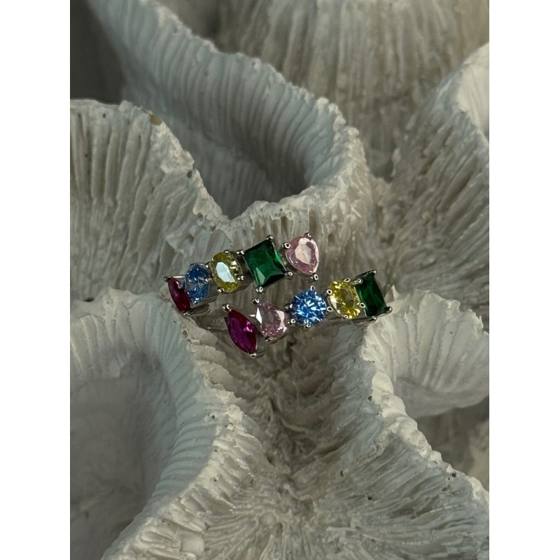 925 Sterling Silver Ring Multicolor CZ Size 7 Sizable