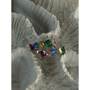 925 Sterling Silver Ring Multicolor CZ Size 7 Sizable