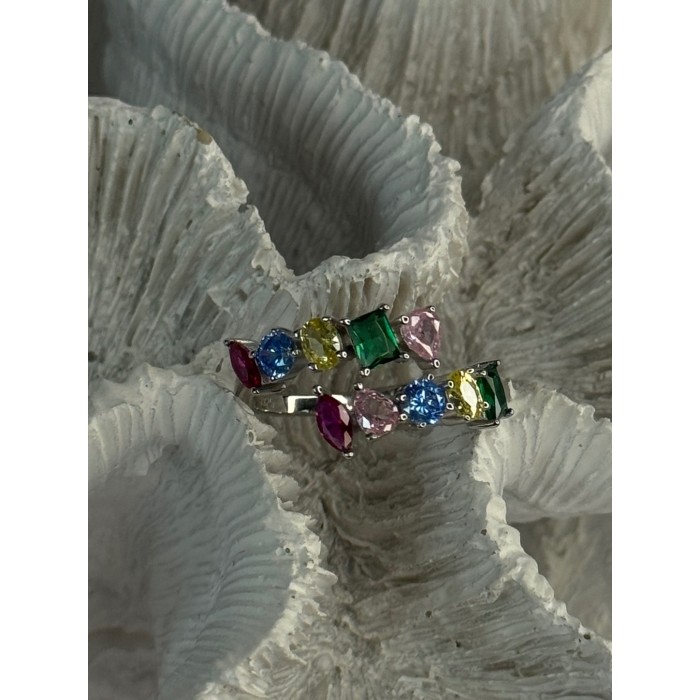 925 Sterling Silver Ring Multicolor CZ Size 7 Sizable