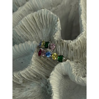 925 Sterling Silver Ring Multicolor CZ Size 7 Sizable