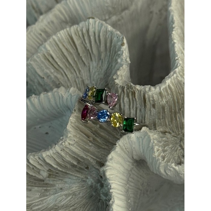925 Sterling Silver Ring Multicolor CZ Size 7 Sizable