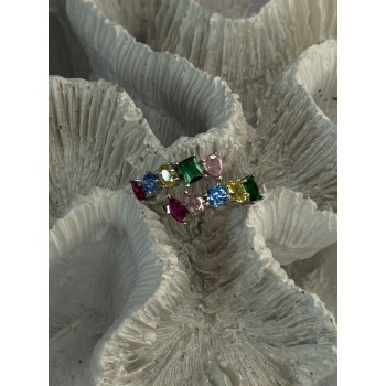 925 Sterling Silver Ring Multicolor CZ Size 7 Sizable