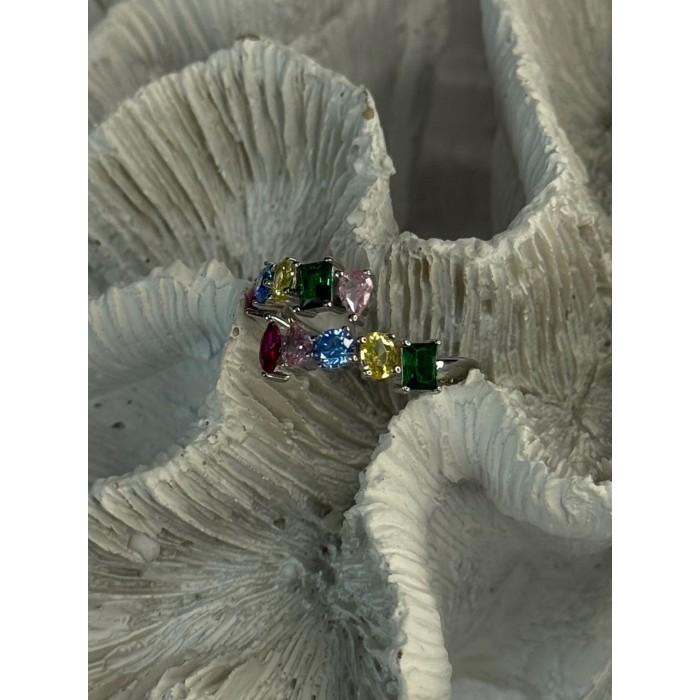 925 Sterling Silver Ring Multicolor CZ Size 7 Sizable