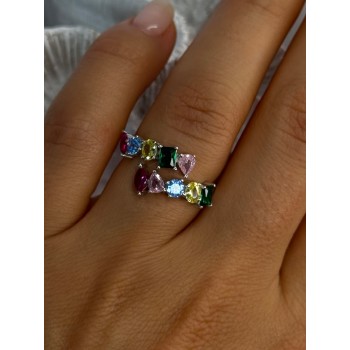 925 Sterling Silver Ring Multicolor CZ Size 7 Sizable