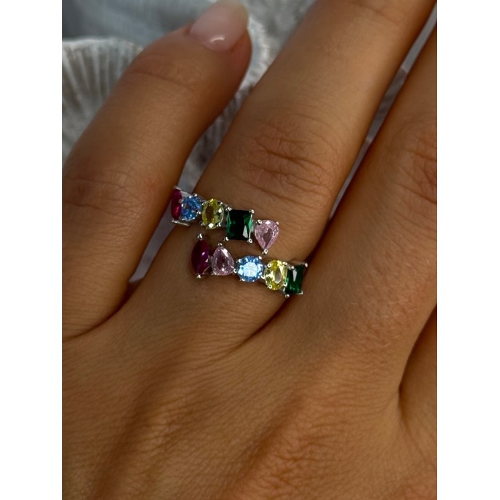 925 Sterling Silver Ring Multicolor CZ Size 7 Sizable