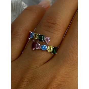 925 Sterling Silver Ring Multicolor CZ Size 7 Sizable