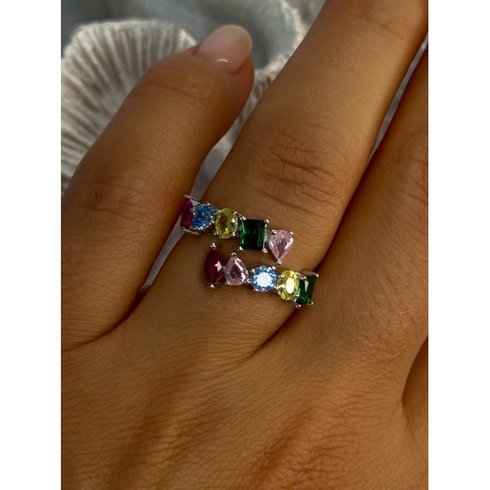 925 Sterling Silver Ring Multicolor CZ Size 7 Sizable