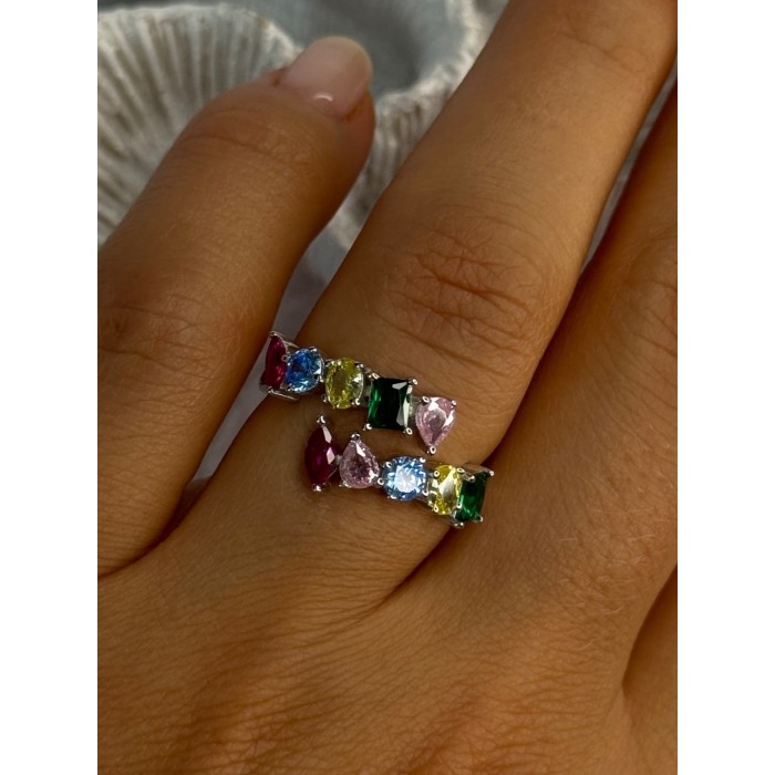 925 Sterling Silver Ring Multicolor CZ Size 7 Sizable