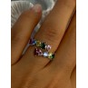 925 Sterling Silver Ring Multicolor CZ Size 7 Sizable