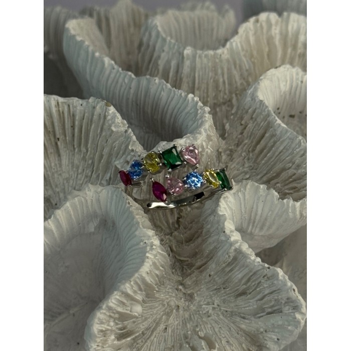 925 Sterling Silver Ring Multicolor CZ Size 7 Sizable