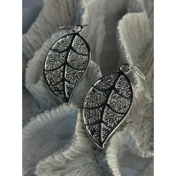 Beautiful Design Leaf 925 Sterling Silver Earrings Length 2.20 inch