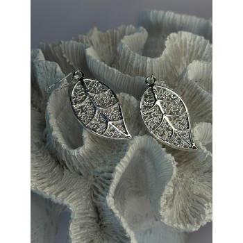 Beautiful Design Leaf 925 Sterling Silver Earrings Length 2.20 inch
