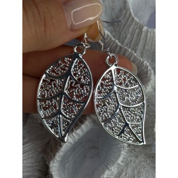 Beautiful Design Leaf 925 Sterling Silver Earrings Length 2.20 inch