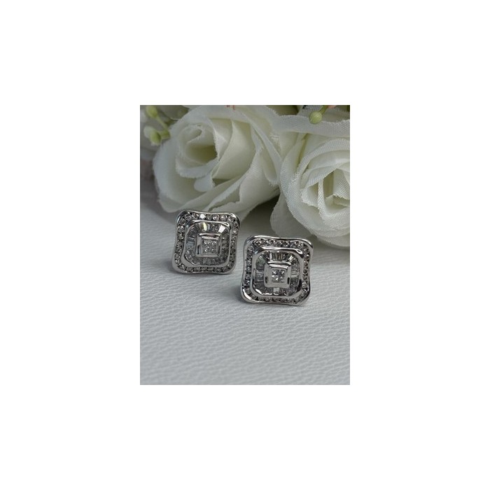 14K WHITE GOLD 2 CARAT DIAMONDS EARRINGS LENGTH 0.73 INCH