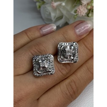 14K WHITE GOLD 2 CARAT DIAMONDS EARRINGS LENGTH 0.73 INCH