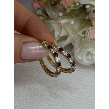 925 Sterling Silver Gold Plated Ruby & Beryl Earrings Length 1.10 Inch