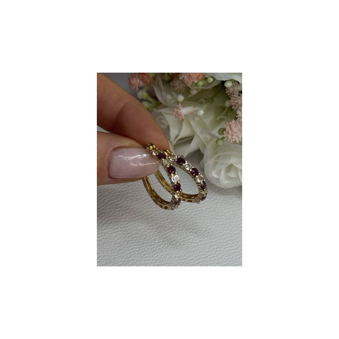 925 Sterling Silver Gold Plated Ruby & Beryl Earrings Length 1.10 Inch