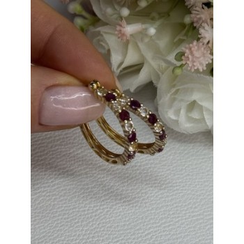 925 Sterling Silver Gold Plated Ruby & Beryl Earrings Length 1.10 Inch