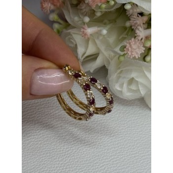 925 Sterling Silver Gold Plated Ruby & Beryl Earrings Length 1.10 Inch