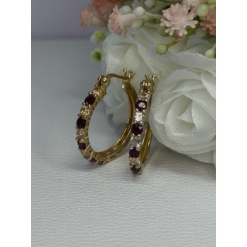925 Sterling Silver Gold Plated Ruby & Beryl Earrings Length 1.10 Inch