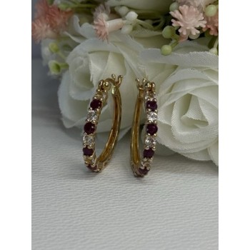925 Sterling Silver Gold Plated Ruby & Beryl Earrings Length 1.10 Inch