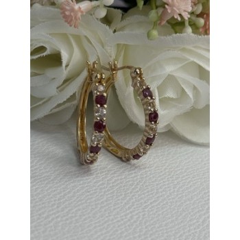 925 Sterling Silver Gold Plated Ruby & Beryl Earrings Length 1.10 Inch