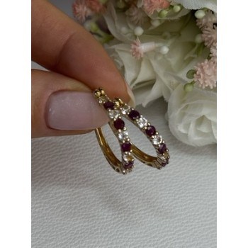 925 Sterling Silver Gold Plated Ruby & Beryl Earrings Length 1.10 Inch