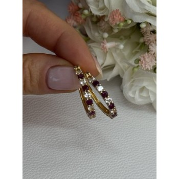 925 Sterling Silver Gold Plated Ruby & Beryl Earrings Length 1.10 Inch