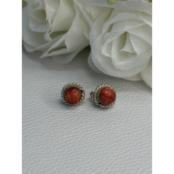 925 Sterling Silver Coral Earrings Length 0.30 Inch