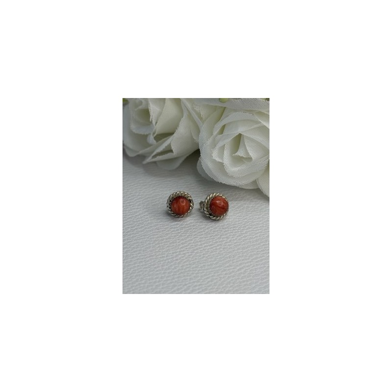 925 Sterling Silver Coral Earrings Length 0.30 Inch