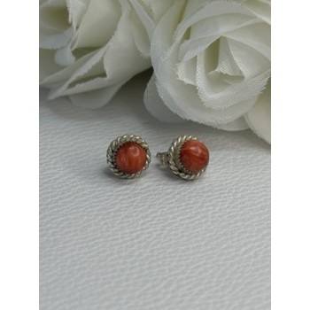925 Sterling Silver Coral Earrings Length 0.30 Inch