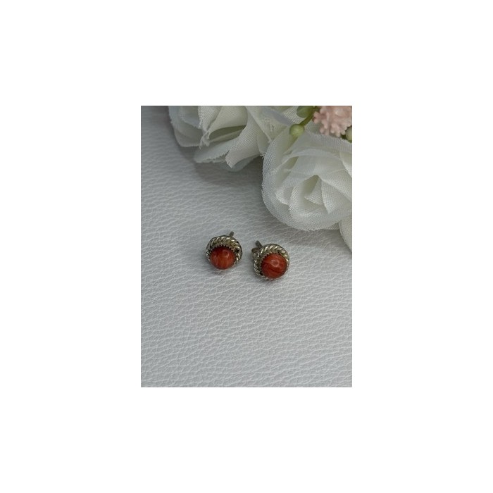 925 Sterling Silver Coral Earrings Length 0.30 Inch