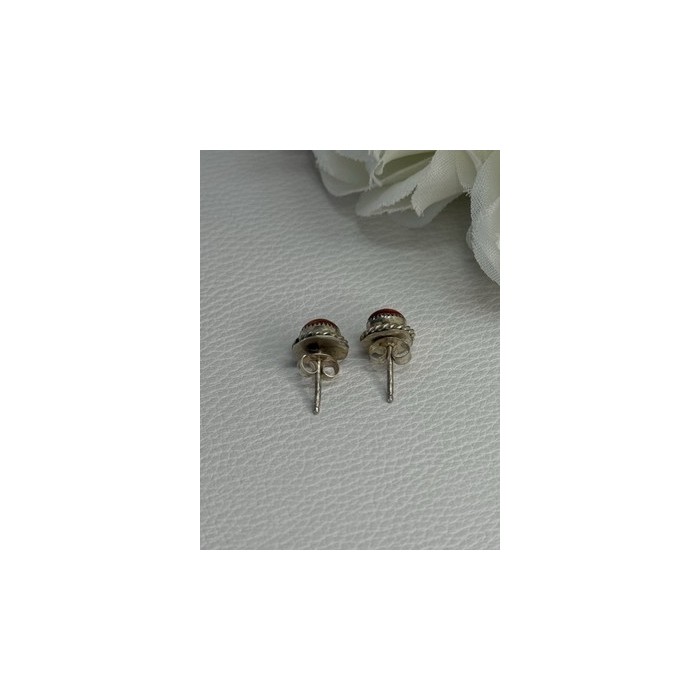 925 Sterling Silver Coral Earrings Length 0.30 Inch