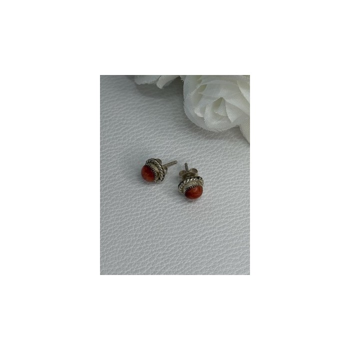 925 Sterling Silver Coral Earrings Length 0.30 Inch