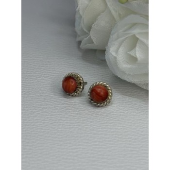 925 Sterling Silver Coral Earrings Length 0.30 Inch