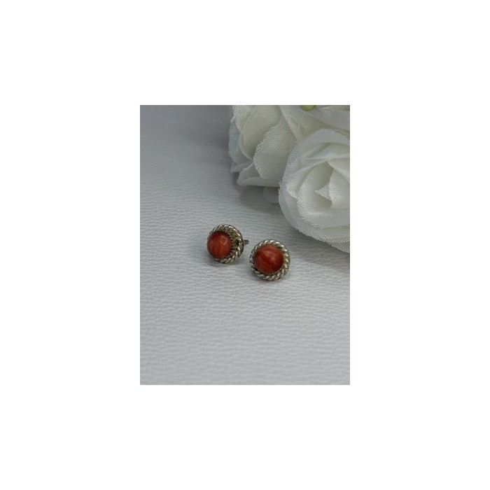 925 Sterling Silver Coral Earrings Length 0.30 Inch