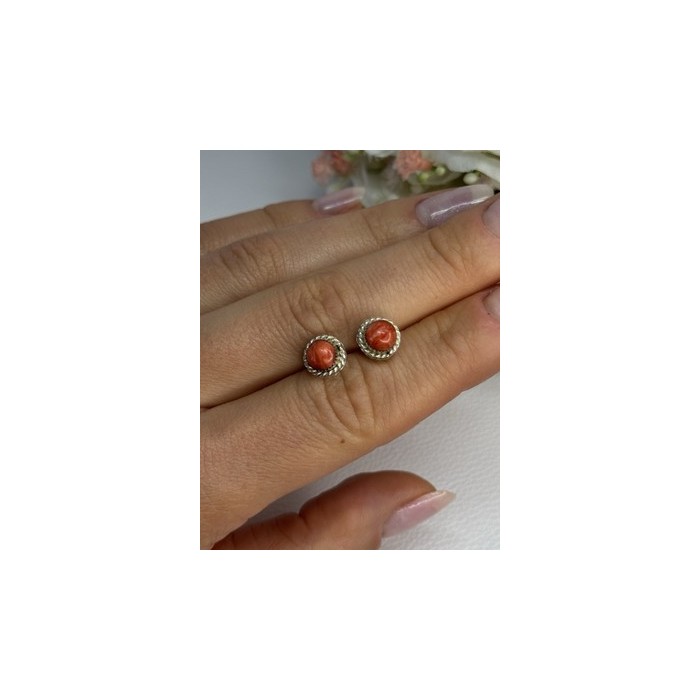 925 Sterling Silver Coral Earrings Length 0.30 Inch