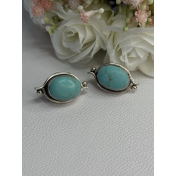 925 Sterling Silver Turquoise Clip Earrings Length 1.15 Inch