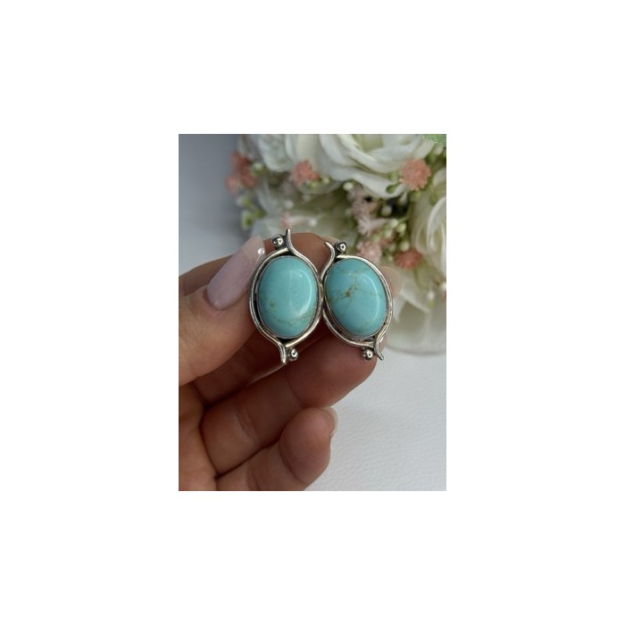 925 Sterling Silver Turquoise Clip Earrings Length 1.15 Inch