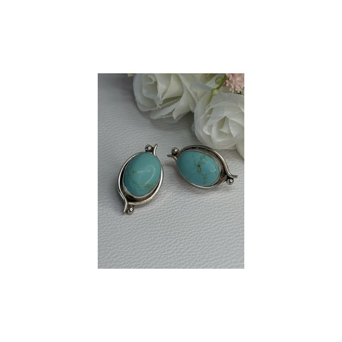 925 Sterling Silver Turquoise Clip Earrings Length 1.15 Inch