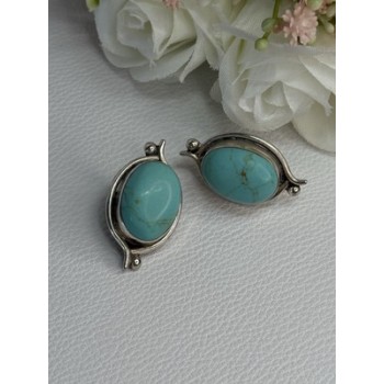 925 Sterling Silver Turquoise Clip Earrings Length 1.15 Inch