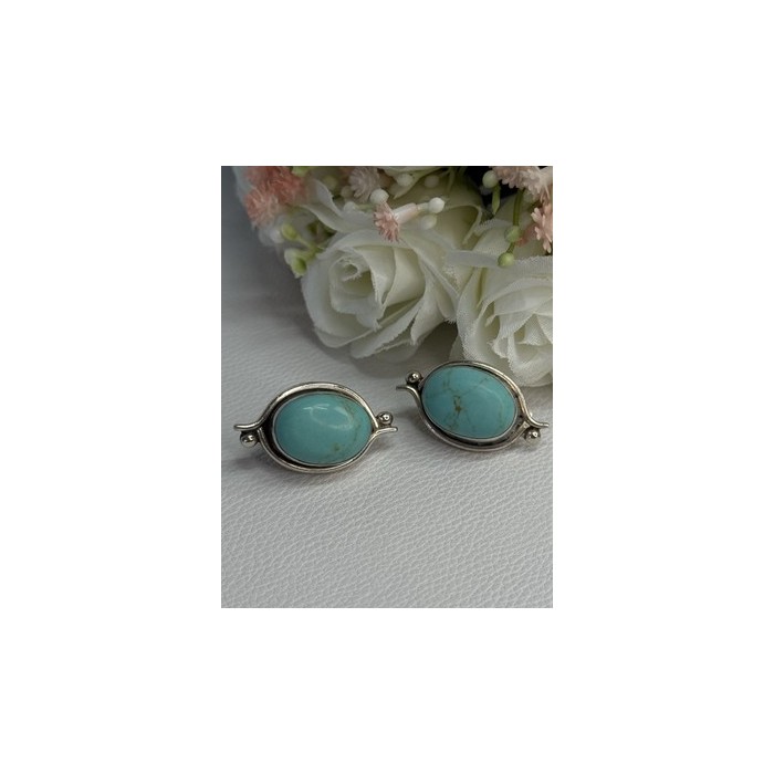 925 Sterling Silver Turquoise Clip Earrings Length 1.15 Inch