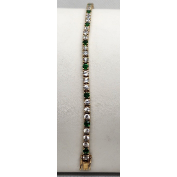 925 STERLING SILVER VERMEIL EMERALD AND QUARTZ BRACELET SIZE 7 IN