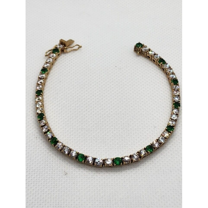 925 STERLING SILVER VERMEIL EMERALD AND QUARTZ BRACELET SIZE 7 IN