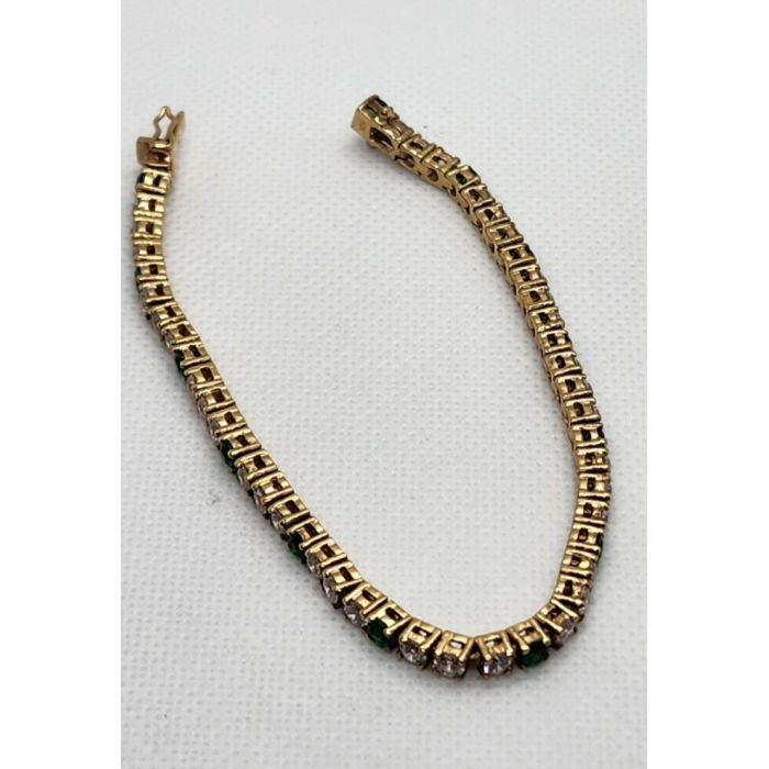 925 STERLING SILVER VERMEIL EMERALD AND QUARTZ BRACELET SIZE 7 IN