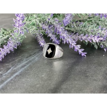 925 Sterling Silver Black Nephrite & CZ Ring Size 9